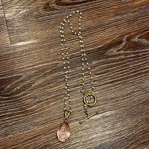 Fun, dramatic , long pearl and crystal necklace. Very Boho